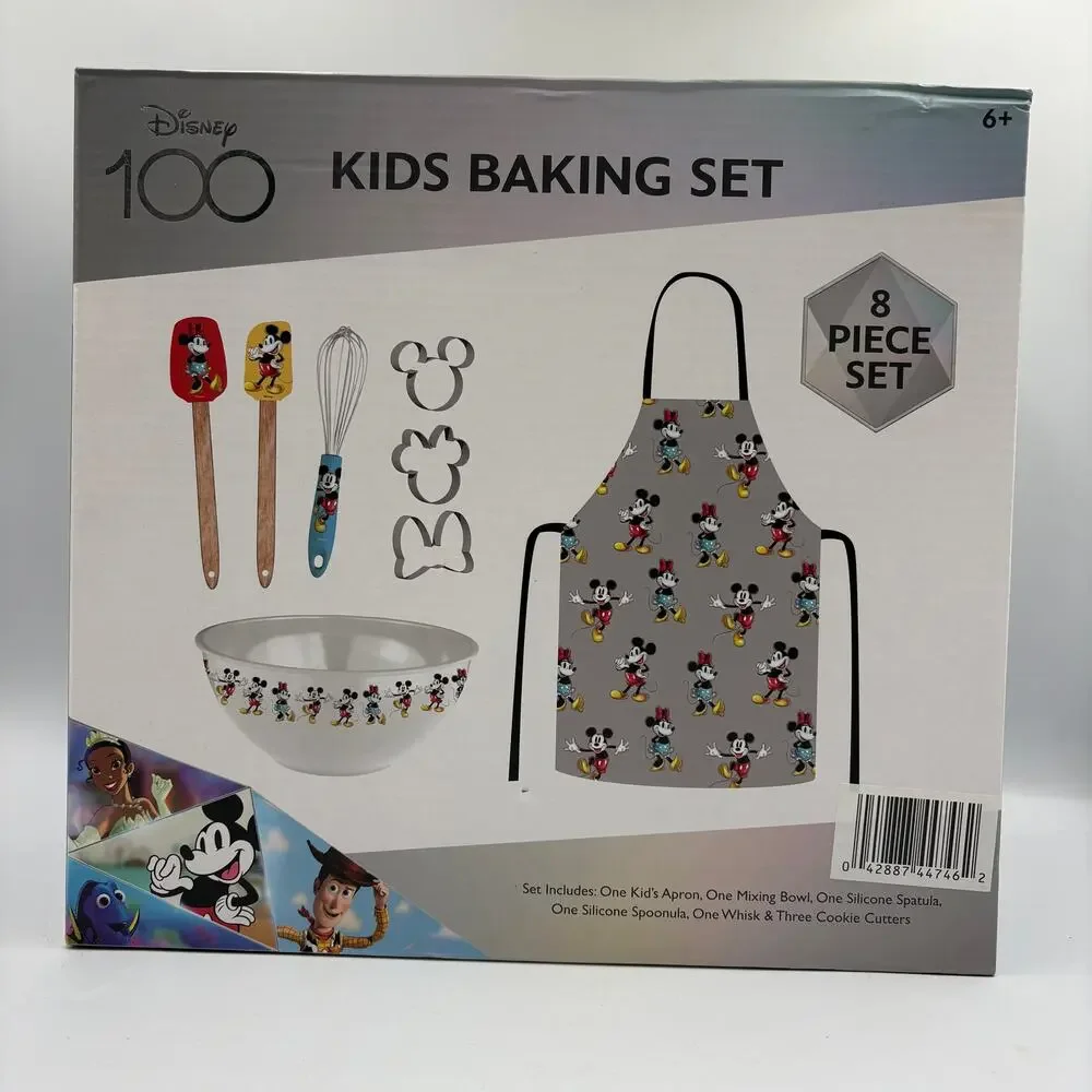 Disney Kid's Baking Set 8 Pc New NIB Aprion Bowl Utensils Cookie Cutteres